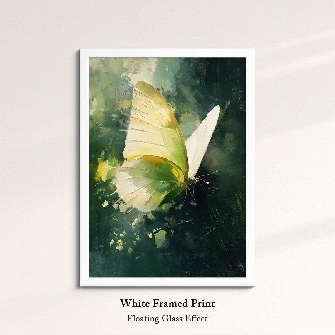 White Green Butterfly Dark Forest Background Moody Nature Poster - Image 7