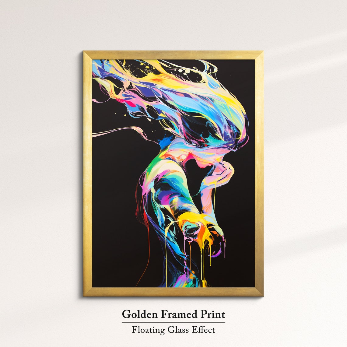Neon Paint Splash Dancing Woman Swirling Colors Abstract Art Poster - Image 5