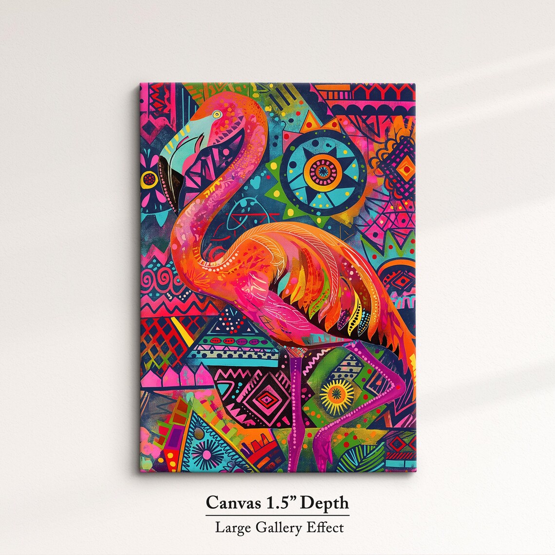 Pink Flamingo Pop Art Tribal Pattern Bright Tropical Bird Wall Poster - Image 3