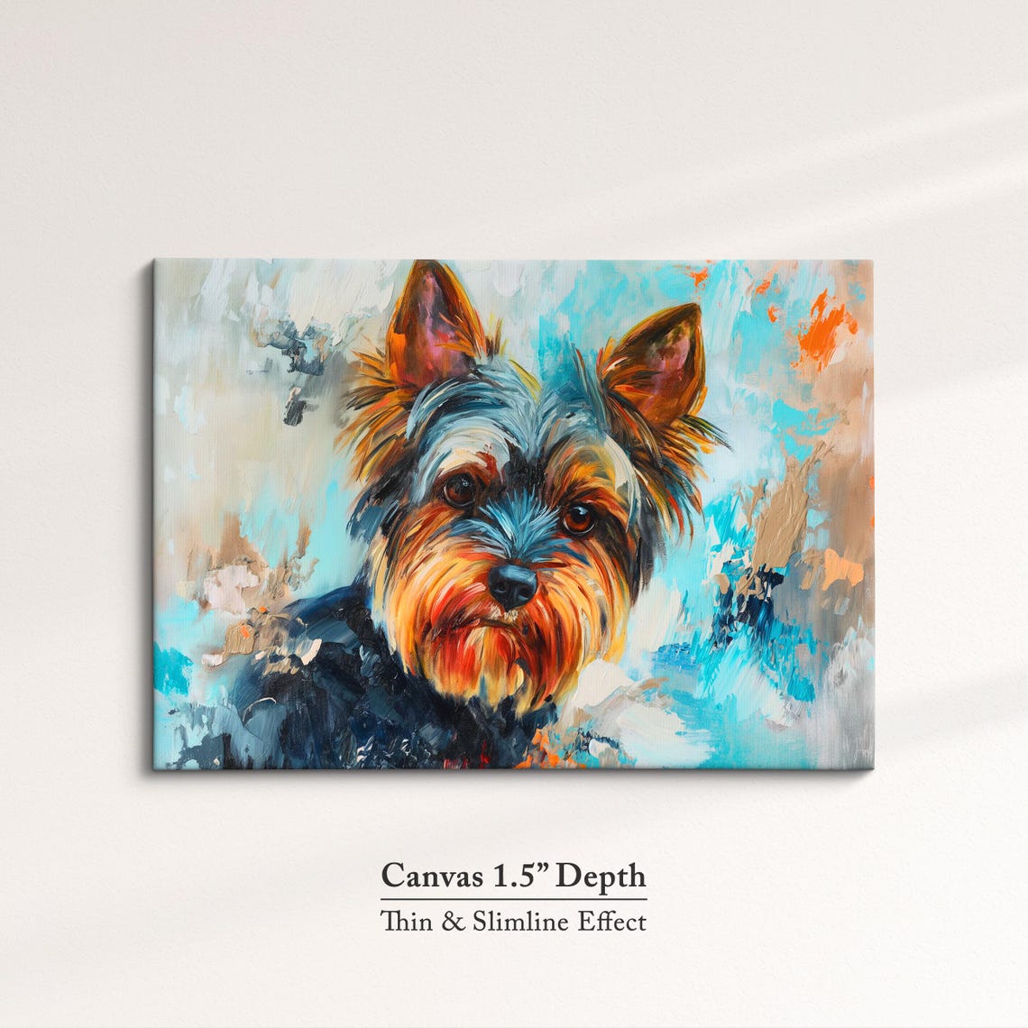 Yorkshire Terrier Face Front Turquoise Abstract Background Dog Poster - Image 3