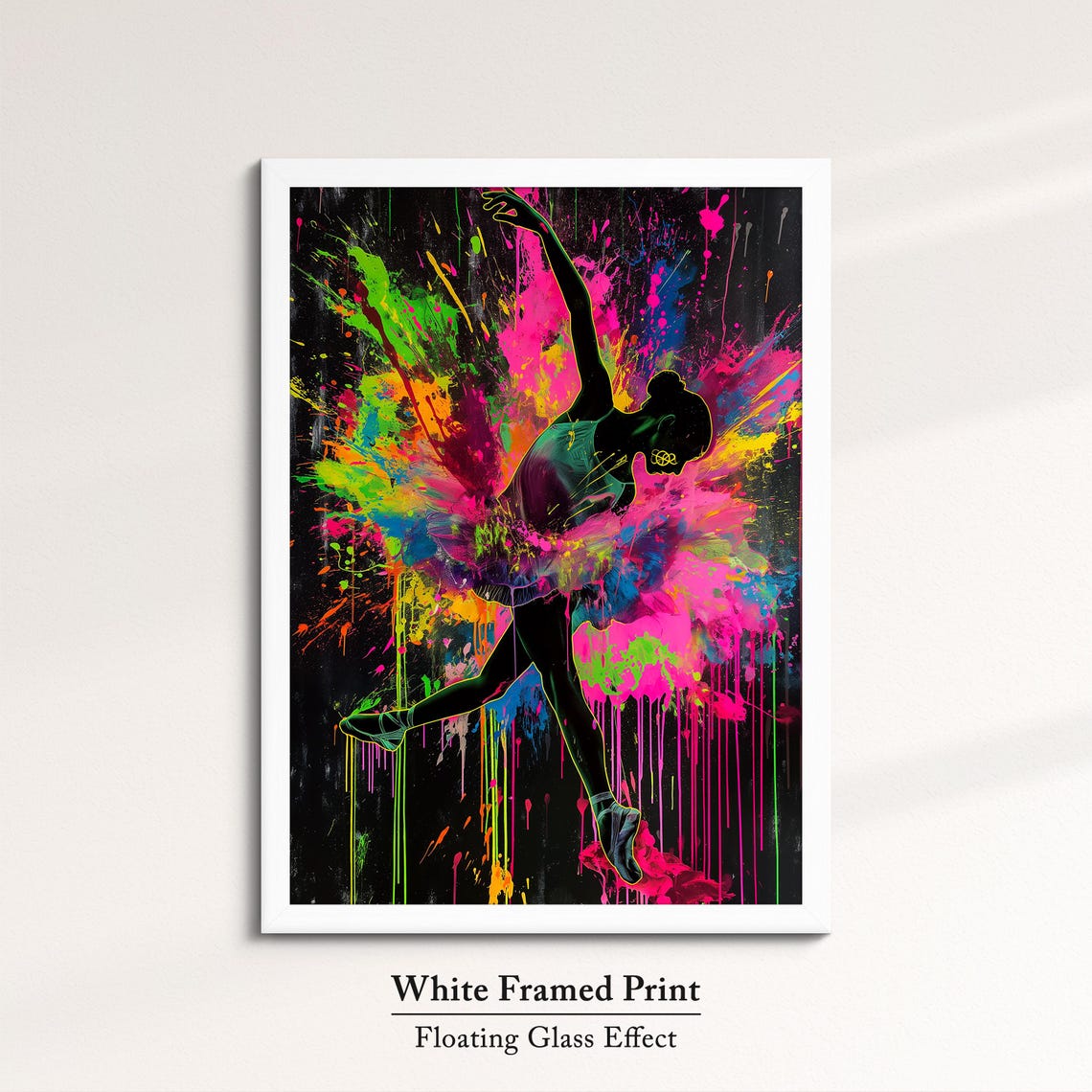 Ballerina Leaping Neon Paint Explosion Colorful Dance Art Wall Poster - Image 7