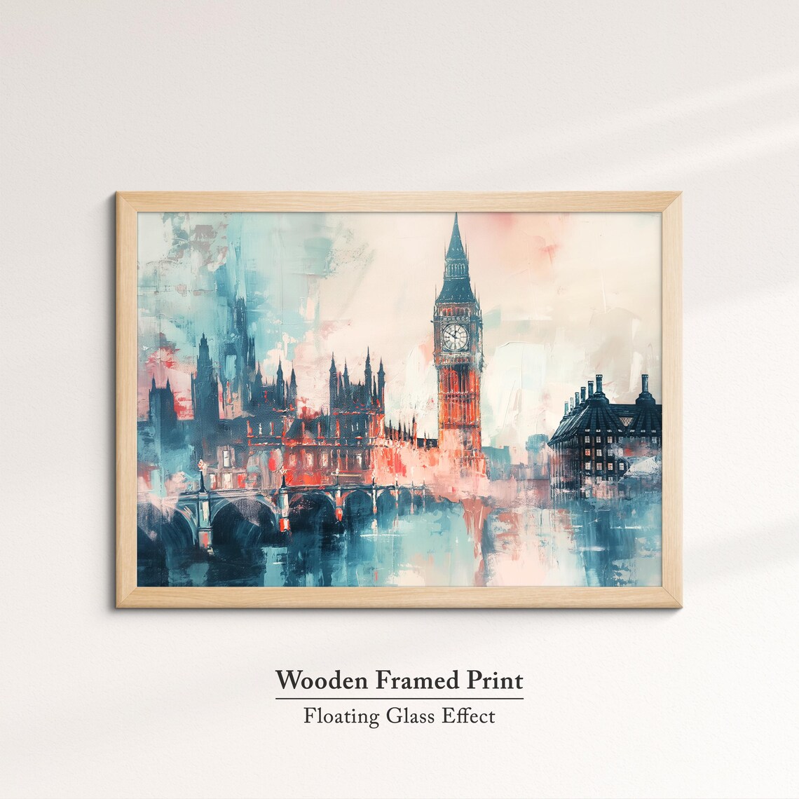 London Big Ben Abstract Oil Painting Misty Red Teal Thames Poster - Image 6