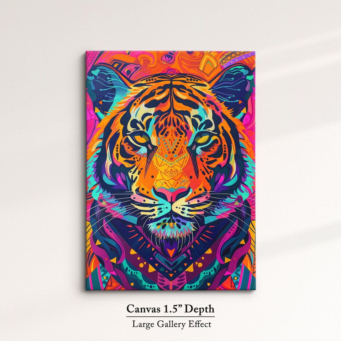 Tiger Symmetric Mandala Pop Art Face Vibrant Orange Teal Wildlife Poster - Image 3