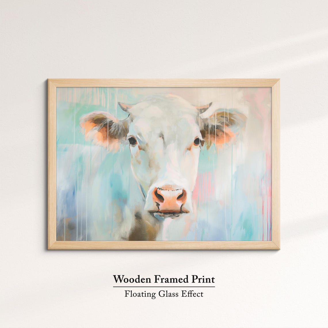 White Cow Soft Pastel Abstract Portrait Farm Animal Wall Art Poster - Image 6