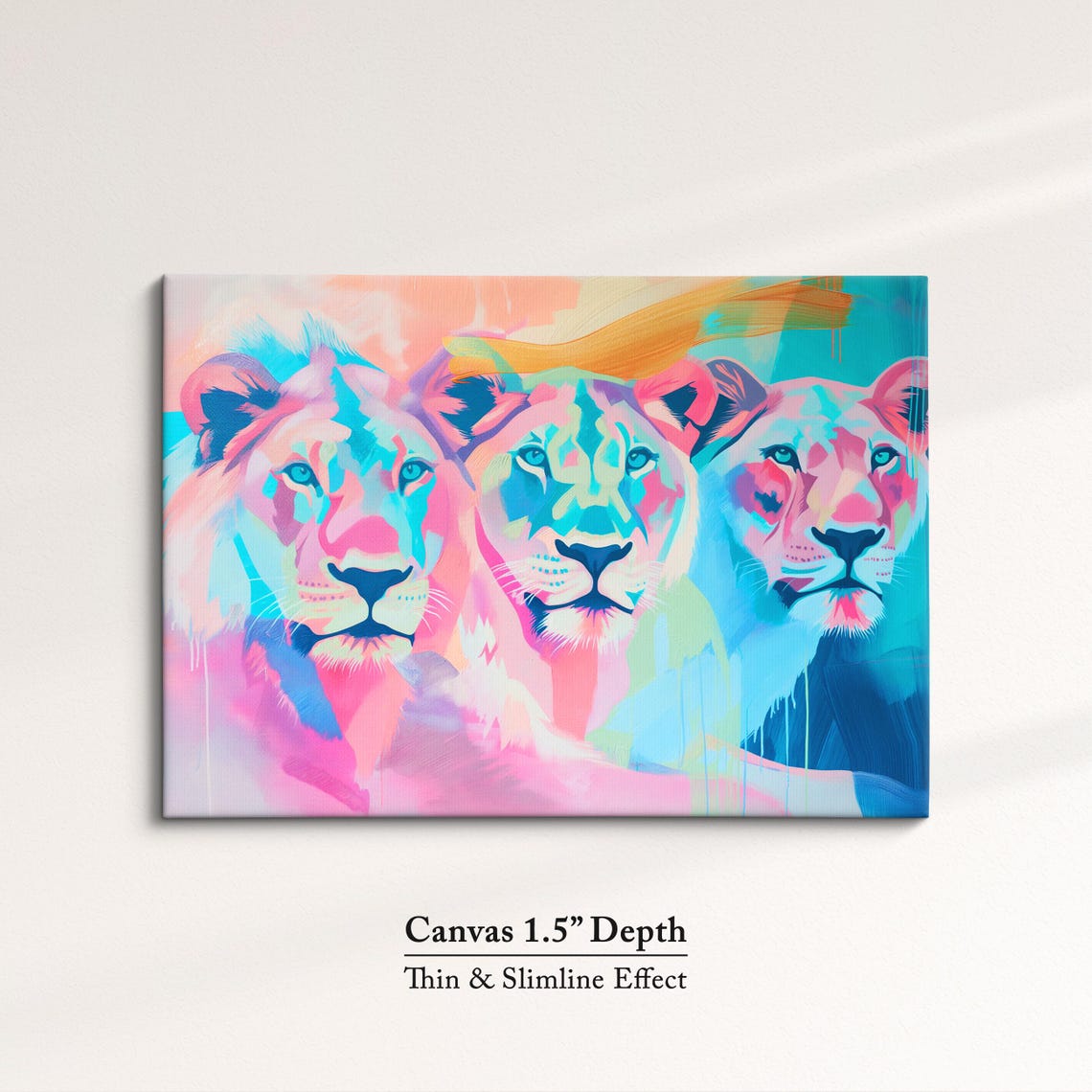 Three Lions Neon Pink Blue Pop Art Abstract Wildlife Wall Art Poster - Image 3