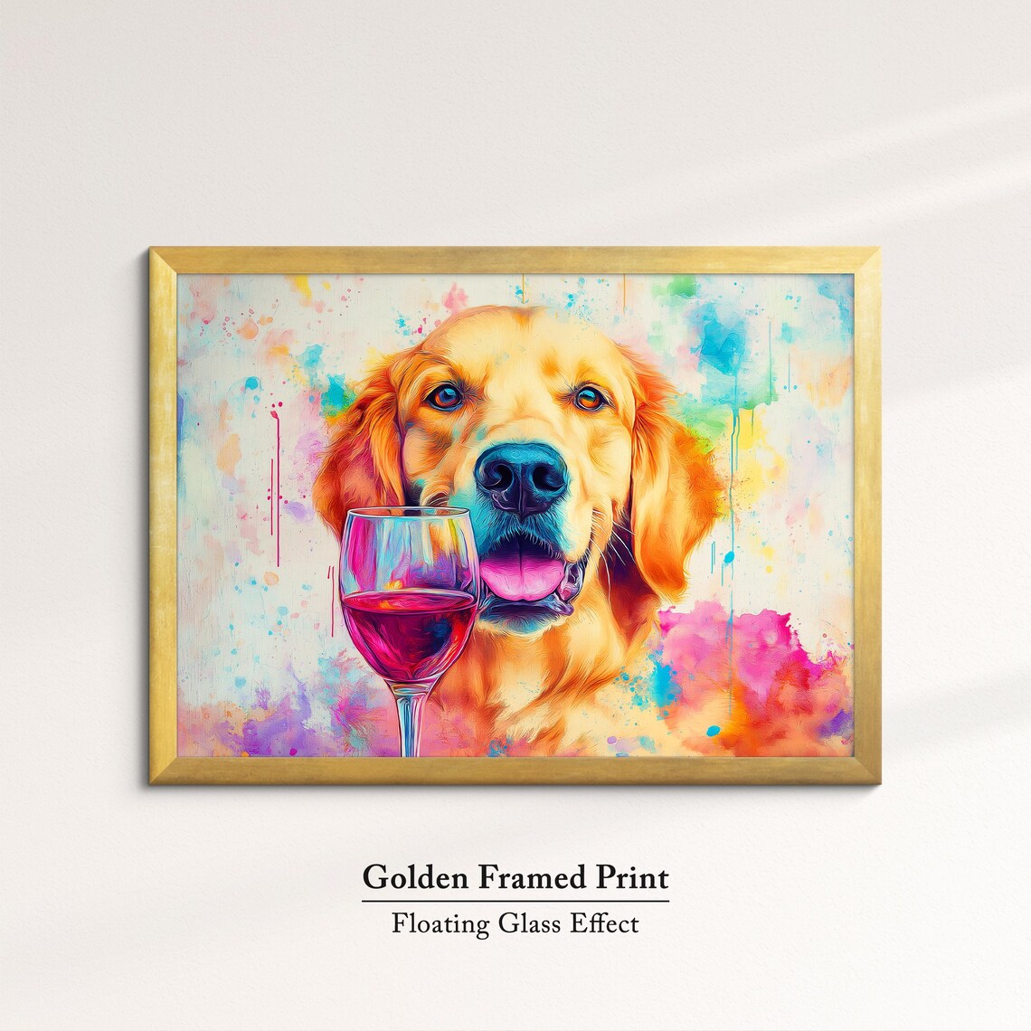 Golden Retriever With Red Wine Glass Watercolor Colorful Dog Art Print - Image 5