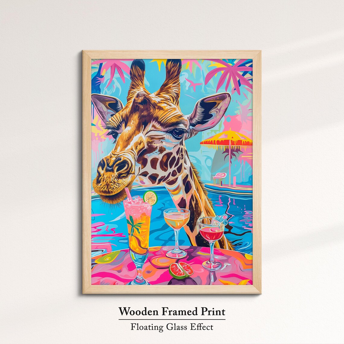 Giraffe Poolside Party Tropical Cocktails Colorful Fun Safari Art Poster - Image 6