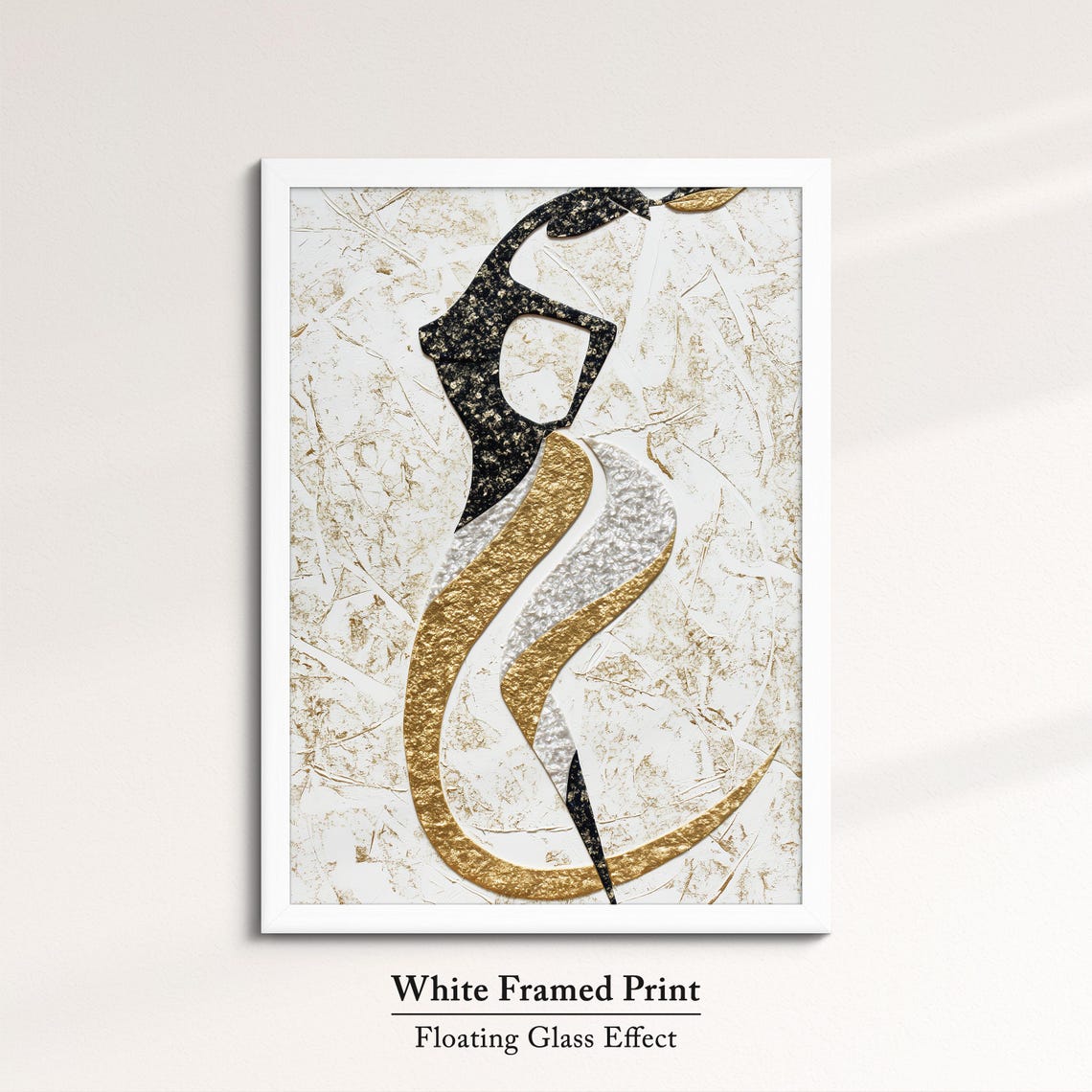 Abstract Woman Dancer Silhouette Black Gold Textured Modern Art Poster - Image 7