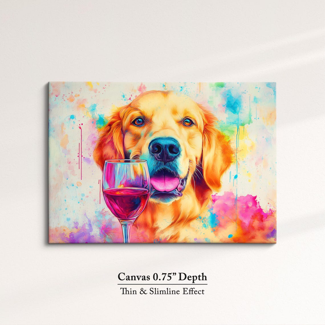 Golden Retriever With Red Wine Glass Watercolor Colorful Dog Art Print - Image 4