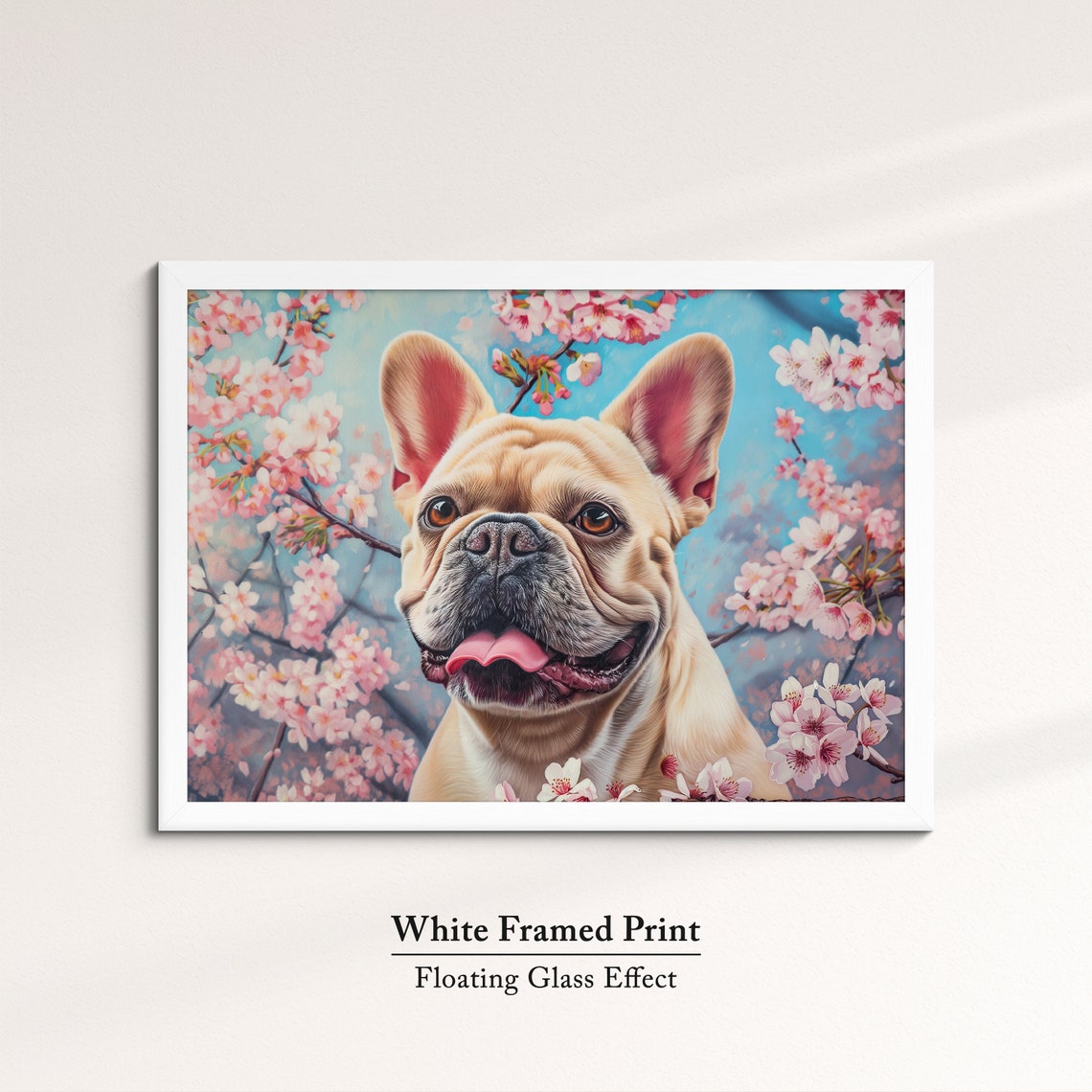 Fawn French Bulldog Tongue Out In Pink Blossoms Cheerful Art Poster - Image 7