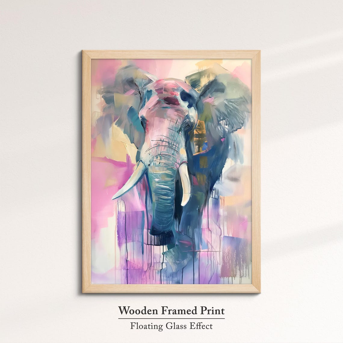 Elephant Front View Soft Pink Lavender Pastel Abstract Wall Art - Image 6