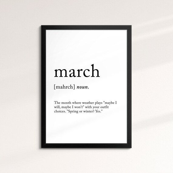 March Minimalist Definition Quote Word Art Framed Print Framed Female Wall Art Lady Poster Feminine Home Decor Gifts For Her