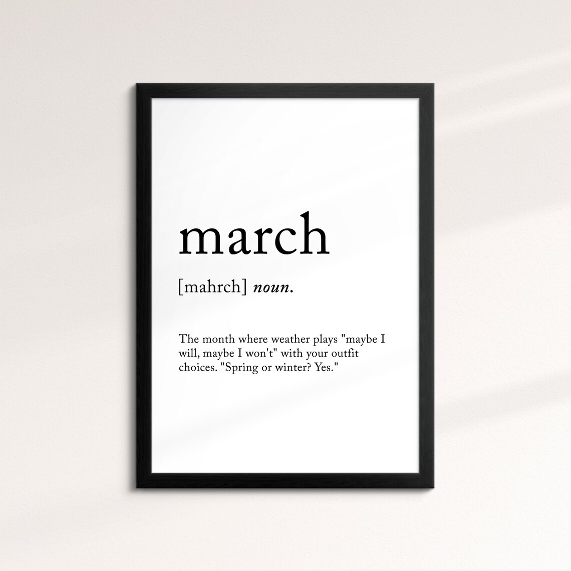 March Minimalist Definition Quote Word Art Framed Print Framed Female Wall Art Lady Poster Feminine Home Decor Gifts For Her