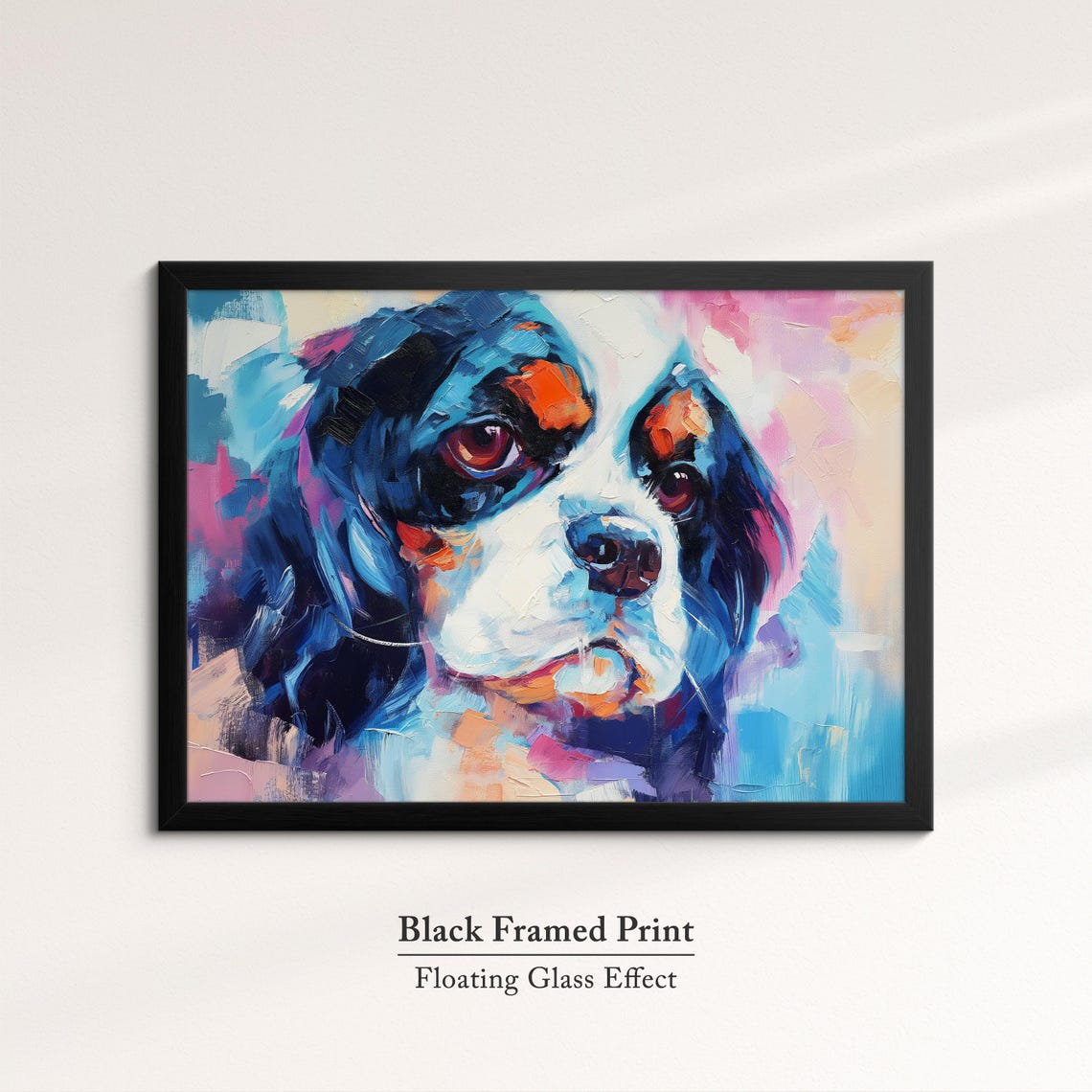 Cavalier King Charles Spaniel Face Front Blue Pink Abstract Dog Poster - Image 8