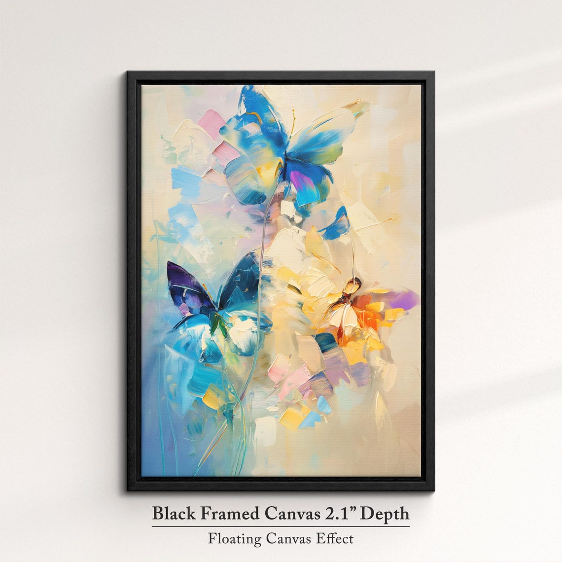 Colorful Butterflies Group Abstract Soft Beige Background Wall Art - Image 2