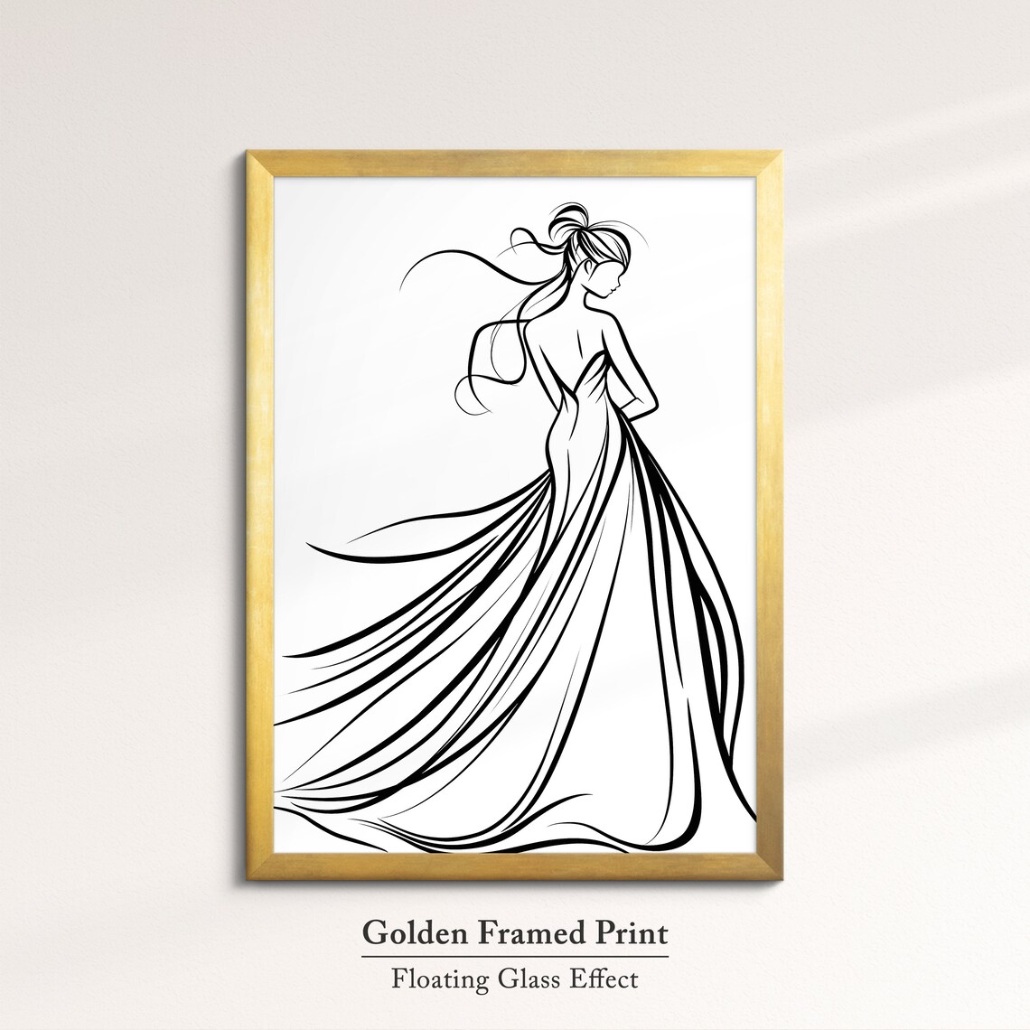 Woman Wedding Dress Line Art Drawing Elegant Flowing Gown Minimalist Wall Art Poster - Image 4