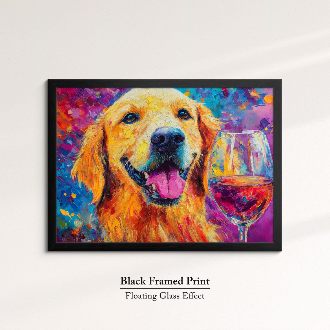 Joyful Golden Retriever Rose Wine Colorful Oil Paint Dog Art Print - Image 8