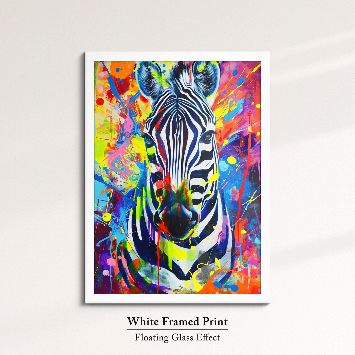 Colorful Zebra Head Portrait Pop Art Painting Neon Splatter Wall Decor Poster - Image 7