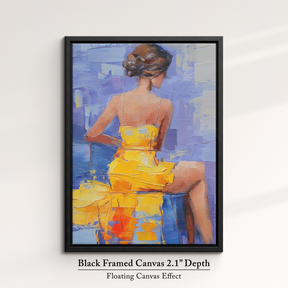 Woman Yellow Dress Seated Palette Knife Painting Colorful Wall Art Poster - Image 2