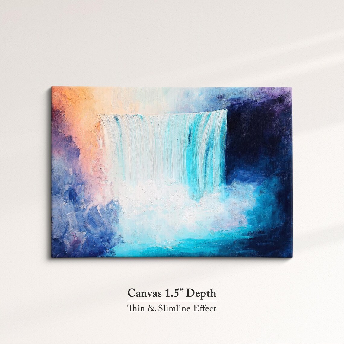 Niagara Falls Abstract Oil Painting Deep Blue Night Waterfall Wall Art - Image 3