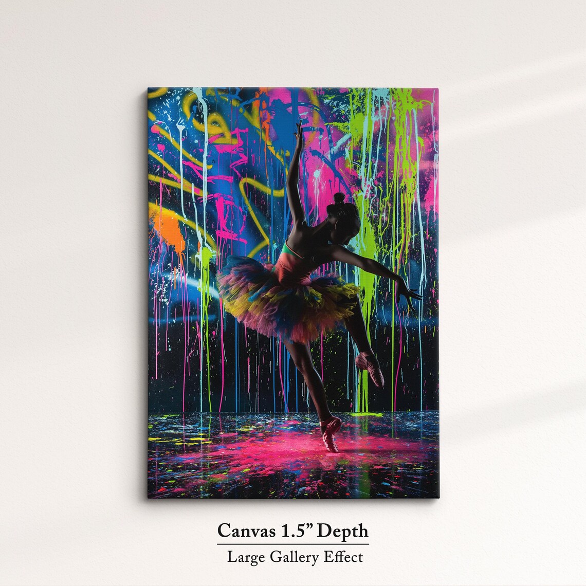 Ballerina Leap Rainbow Tutu Neon Graffiti Splatter Dance Wall Art Poster - Image 3