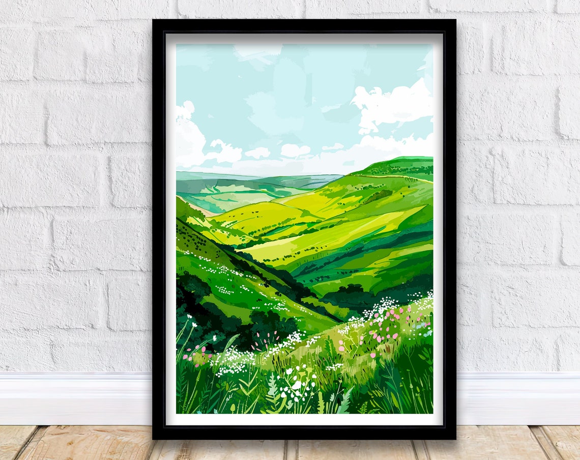 Long Mynd Shropshire Rolling Green Hills Landscape Art Poster