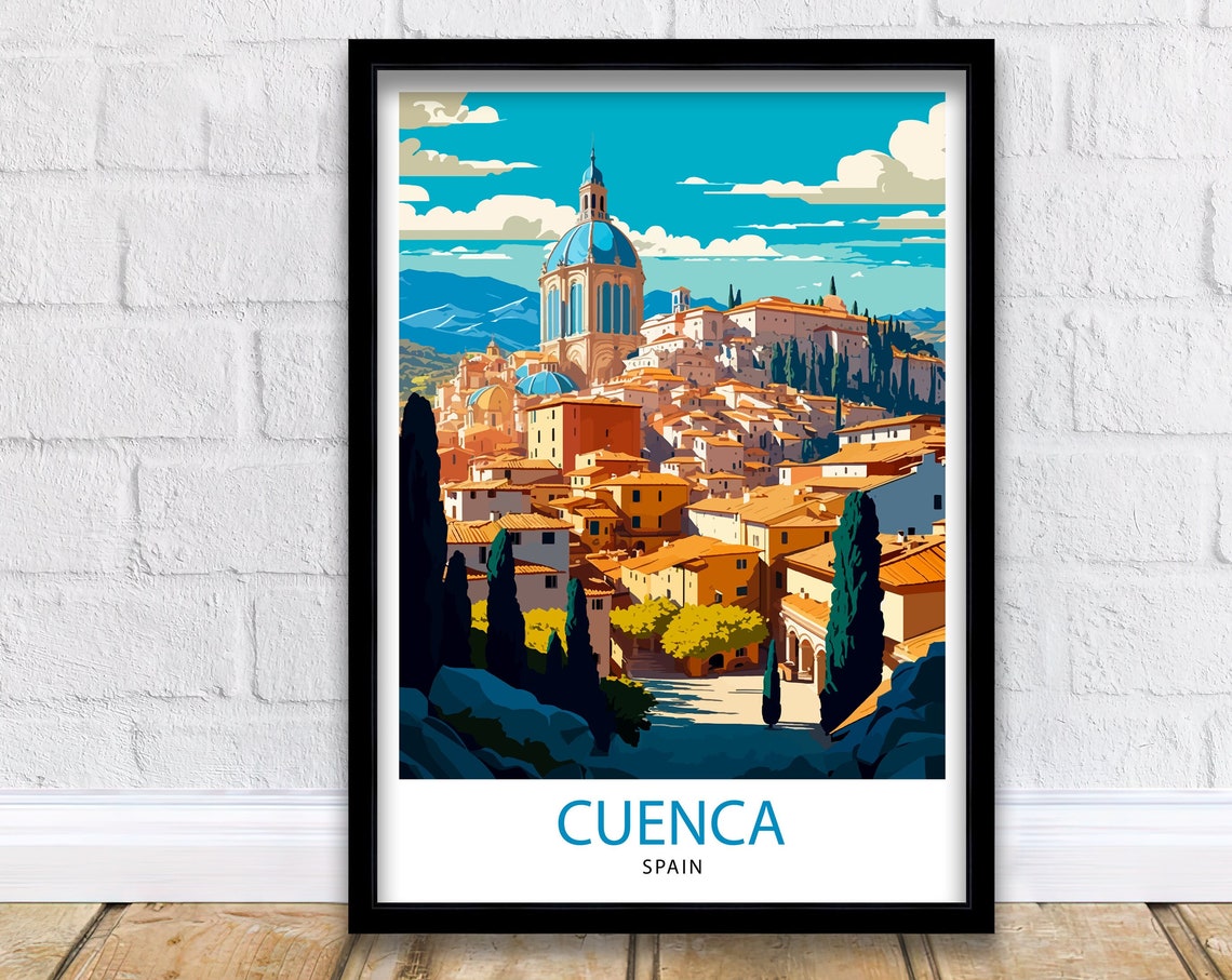 Cuenca Spain Hilltop Cathedral Old Town Golden Light Travel Poster