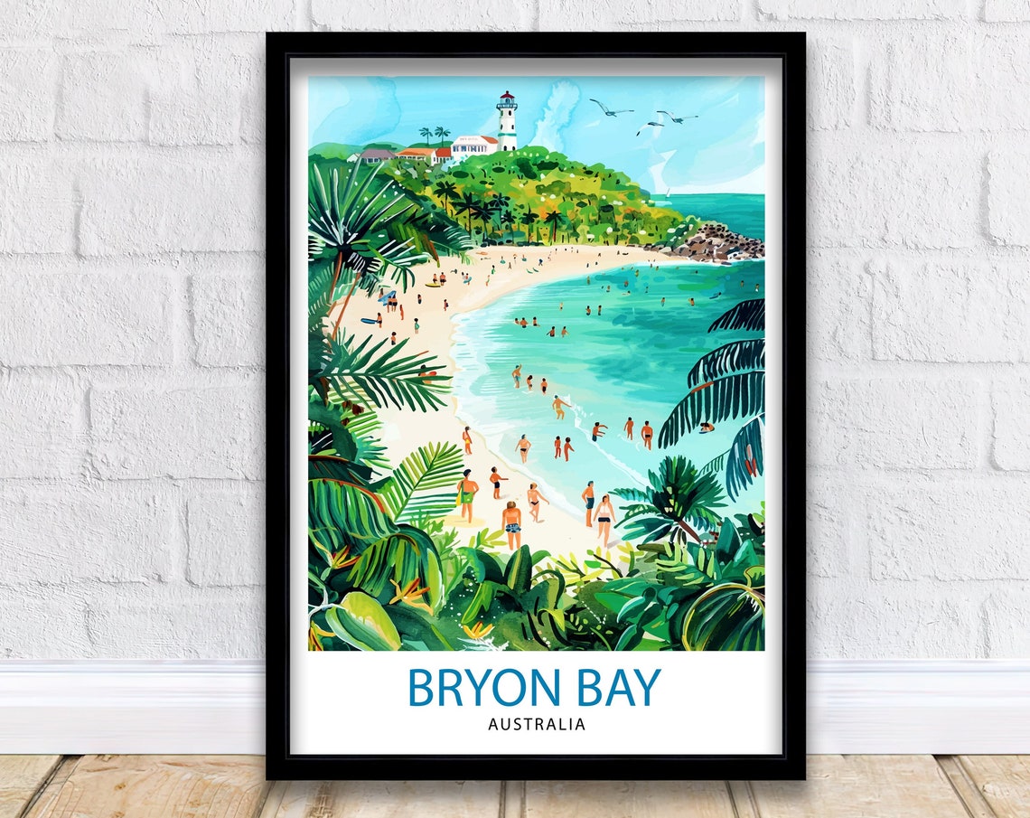 Byron Bay Australia Surf Beach Lighthouse Tropical Watercolor Poster