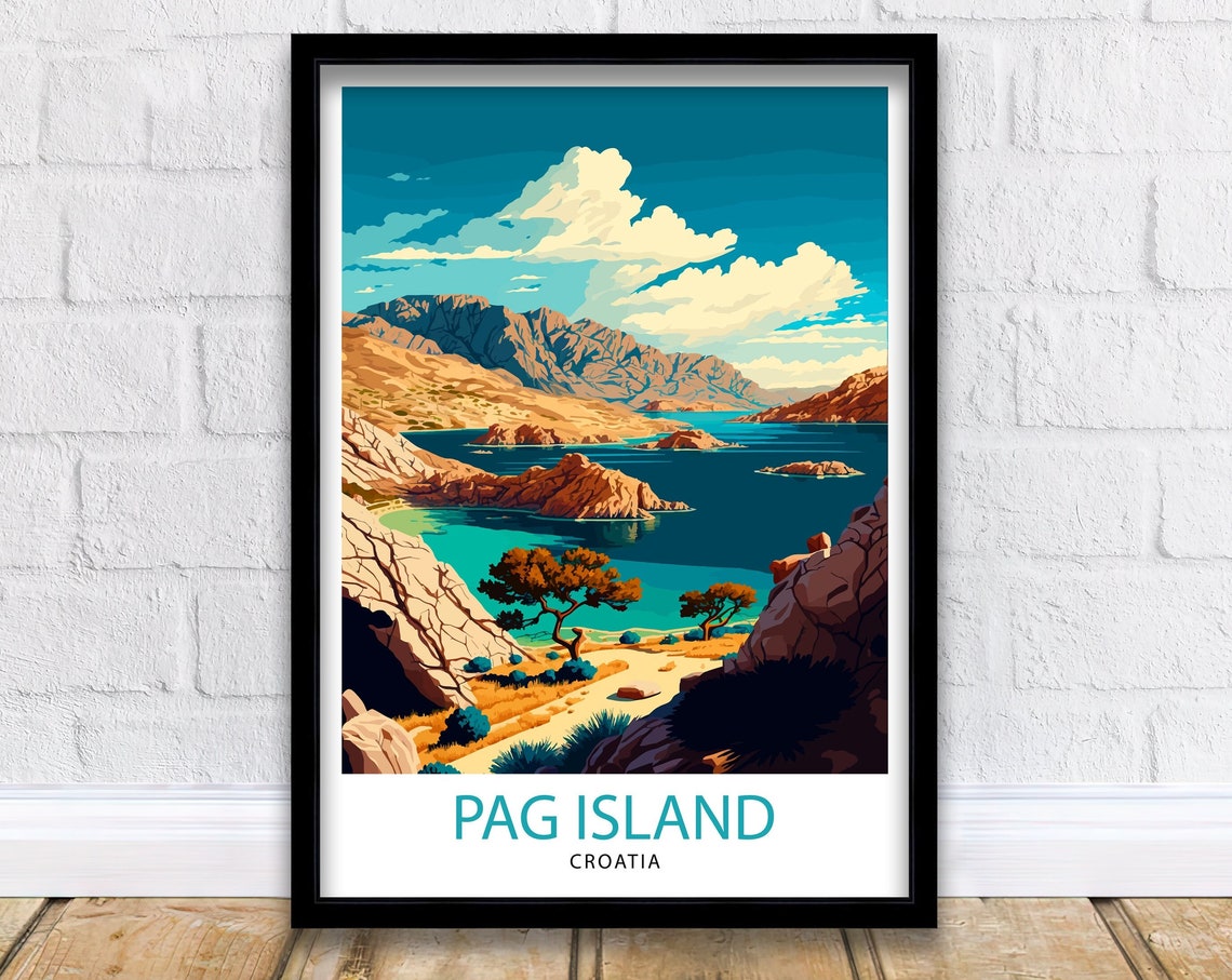 Pag Island Croatia Travel Print Pag Island Wall Decor Pag Island Home Living Decor Pag Island Illustration Travel Poster Gift For Pag Island