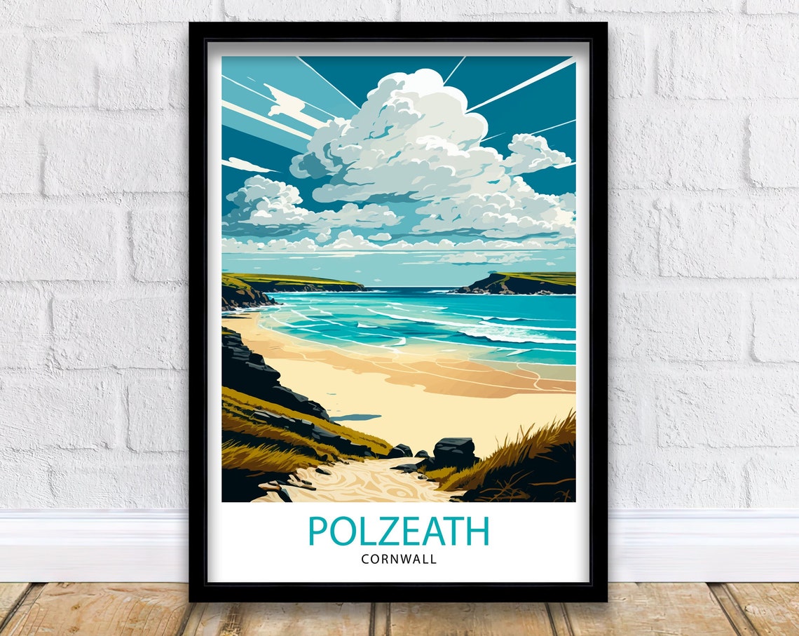 Polzeath Cornwall Turquoise Golden Beach Surf Coast View Poster
