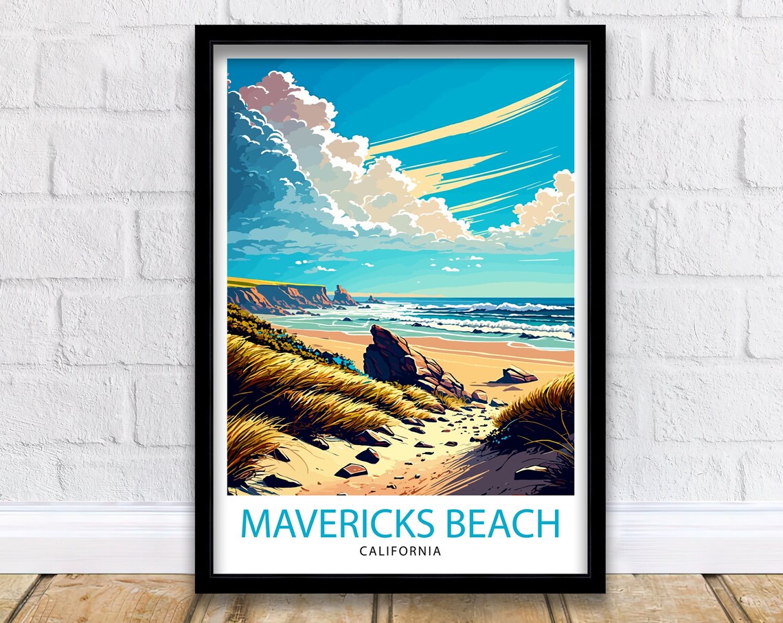 Mavericks Beach California Travel Poster