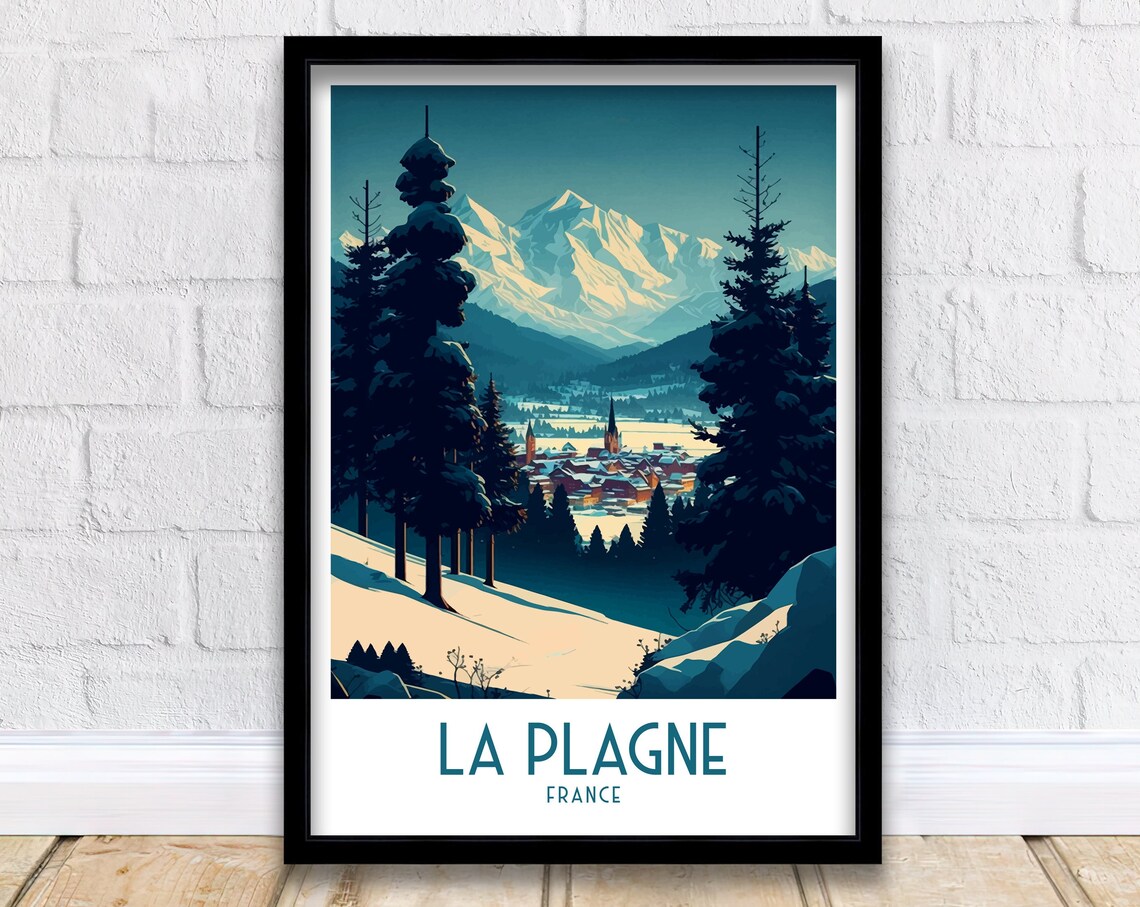 La Plagne France Vintage Ski Resort Alpine Village Snow Pines Poster
