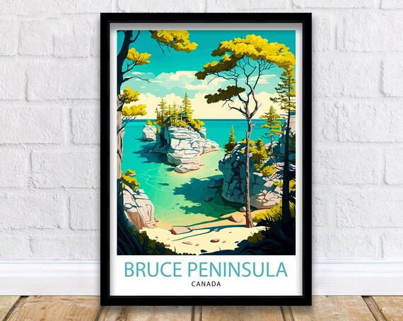 Bruce Peninsula Canada Turquoise Cove Cliffs Pine Forest Poster