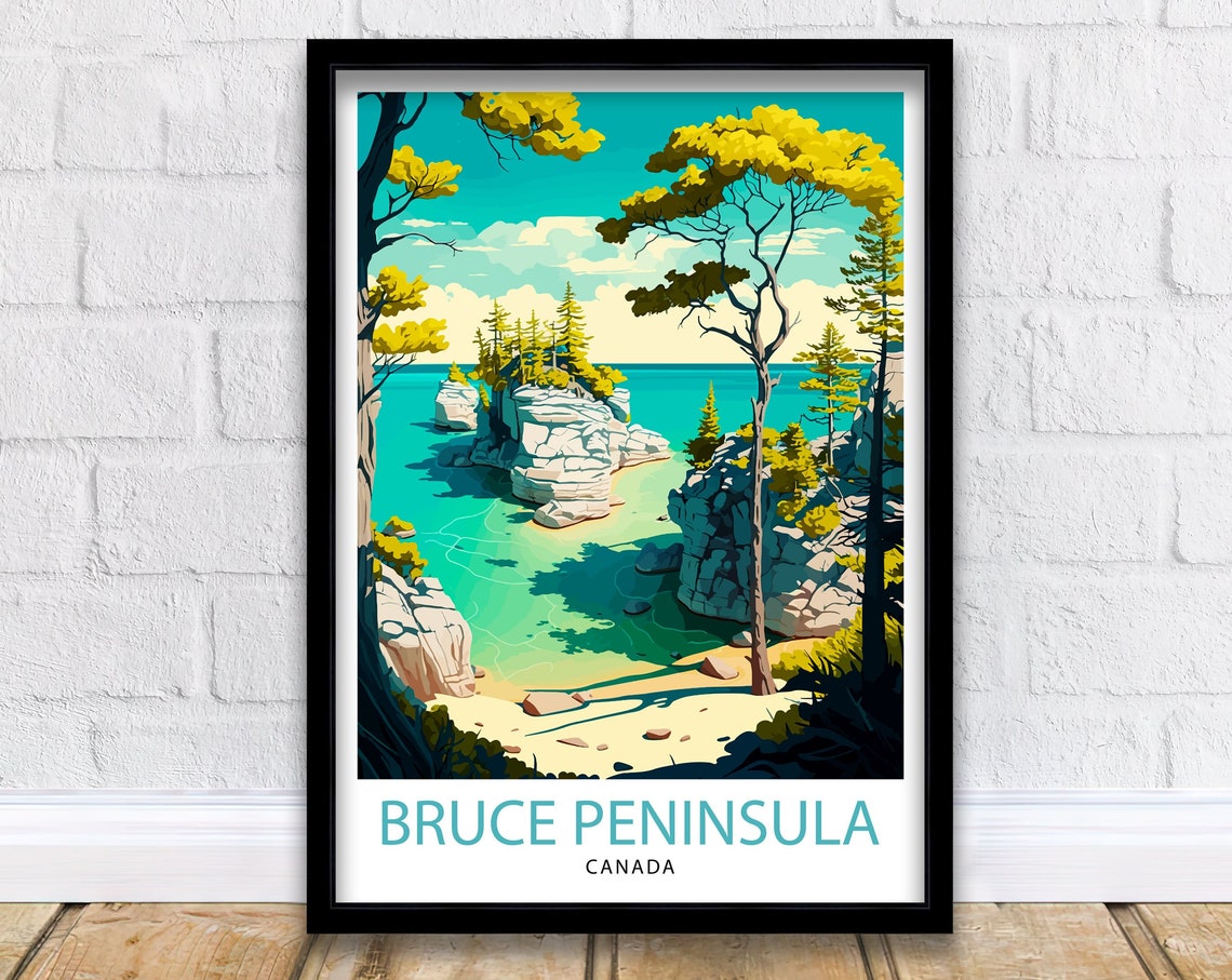 Bruce Peninsula Canada Turquoise Cove Cliffs Pine Forest Poster