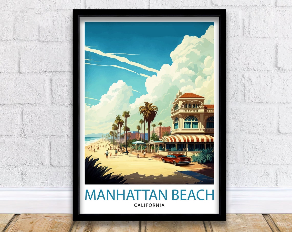 Manhattan Beach California Historic Street Scene Vintage Poster