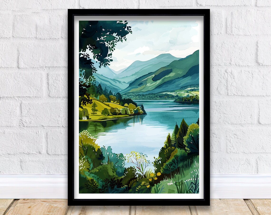 Derwentwater Travel Poster, Lake District Wall Decor
