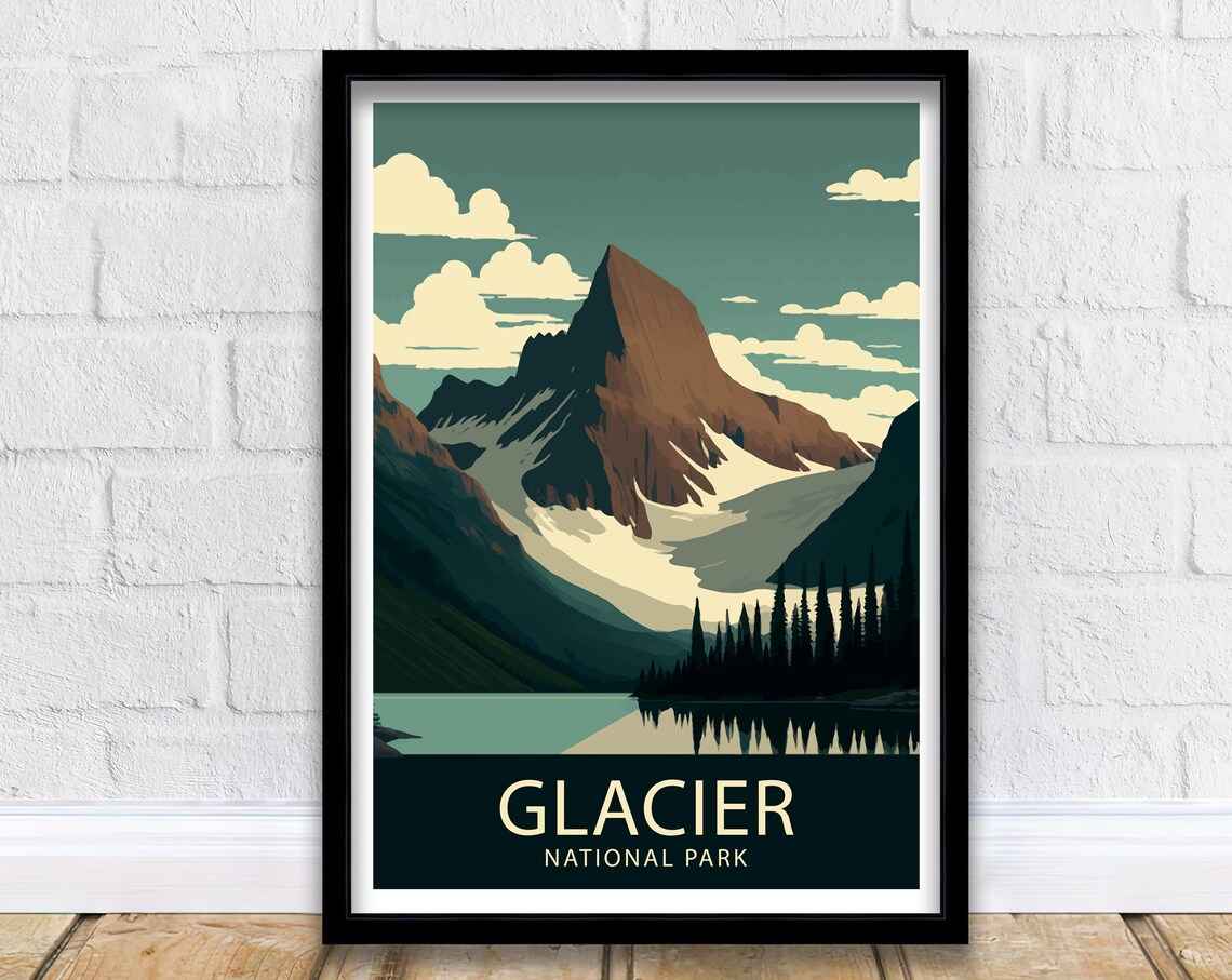 Glacier National Park Montana Peak Lake Reflection Travel Poster
