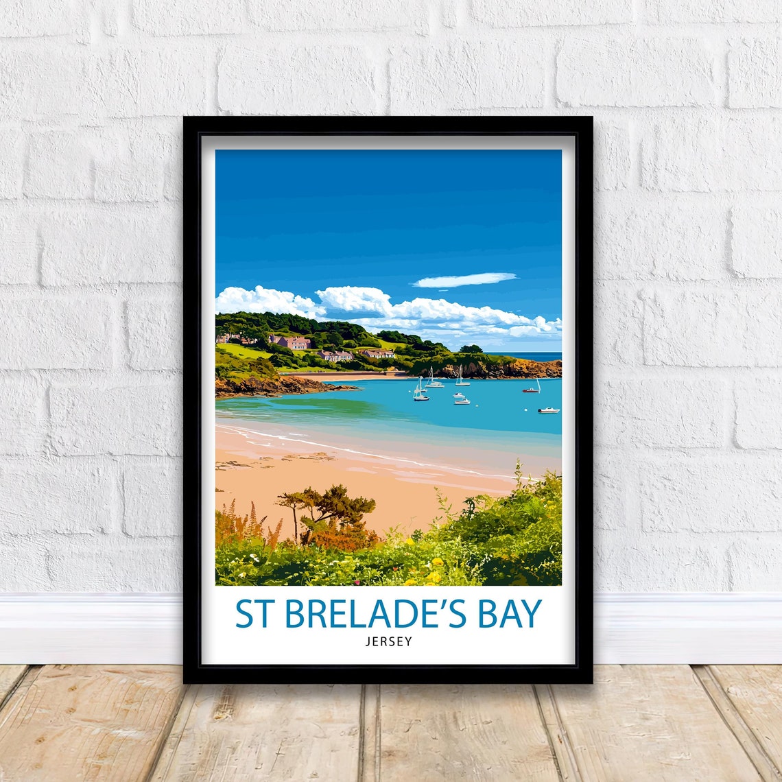 St Brelade's Bay Jersey Sandy Beach Sailing Boats Travel Poster