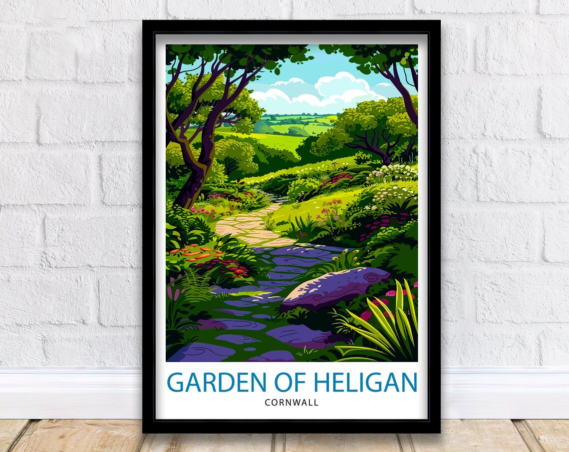 Garden of Heligan Cornwall Stone Path Lush Gardens Travel Poster