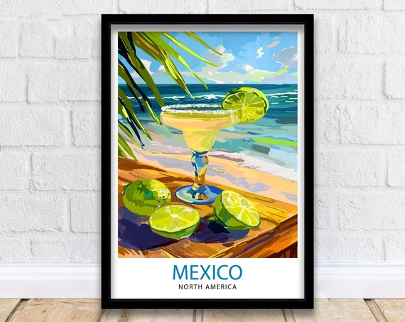 Mexico North America Margarita Beach Cocktail Travel Art Poster