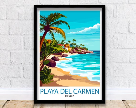 Playa Del Carmen Mexico Beach Palm Vintage Travel Style Poster