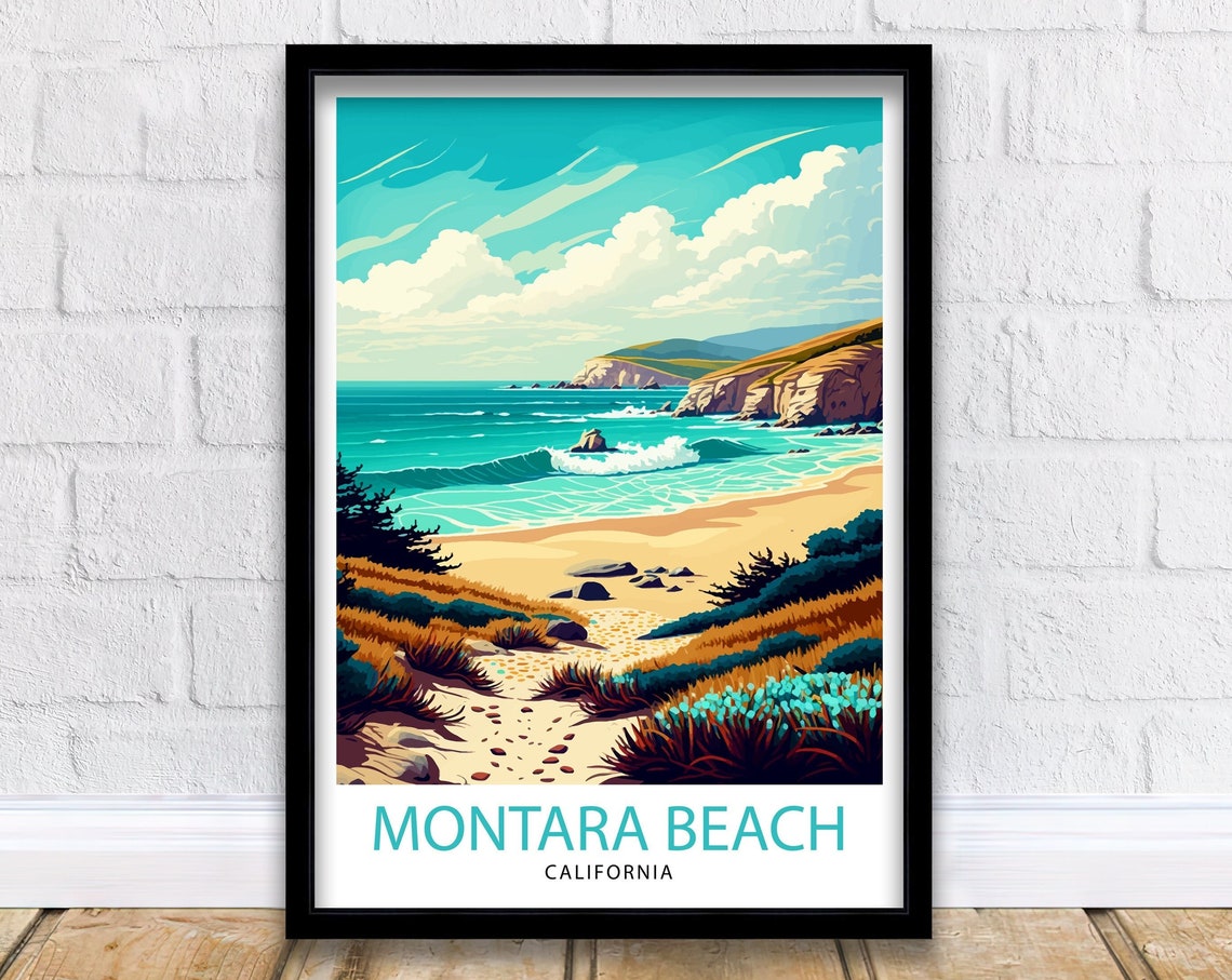 Montara Beach California Pacific Coast Waves Vintage Travel Poster