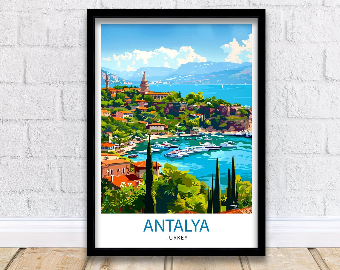 Antalya Turkey Travel Poster, Turkish Place Print