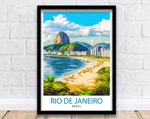 Rio de Janeiro Brazil Sugarloaf Mountain Beach Travel Poster