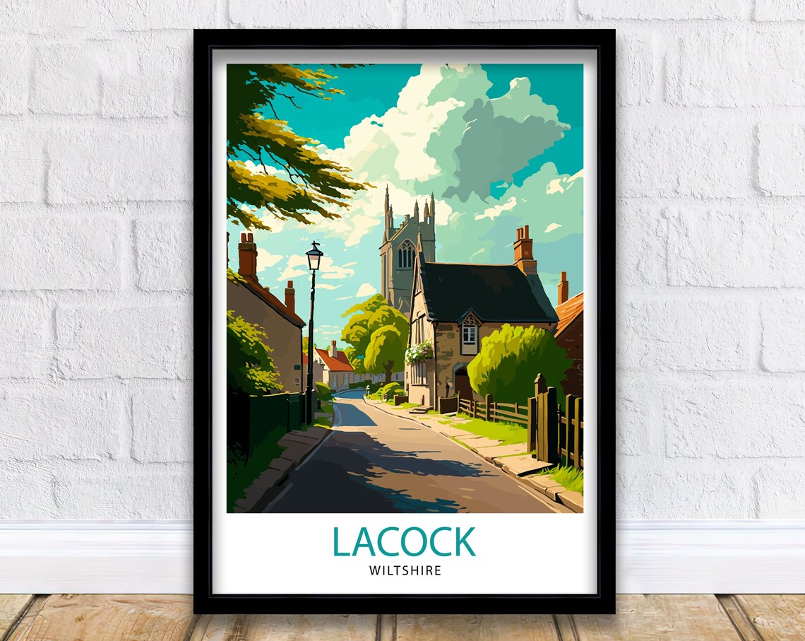 Lacock Wiltshire Village Street Church English Travel Poster