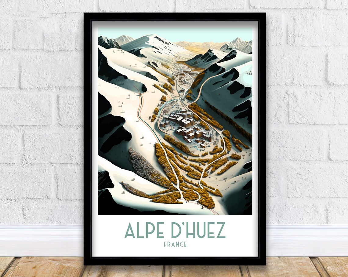 Alpe d'Huez France Winter Ski Village Mountain Panorama Poster