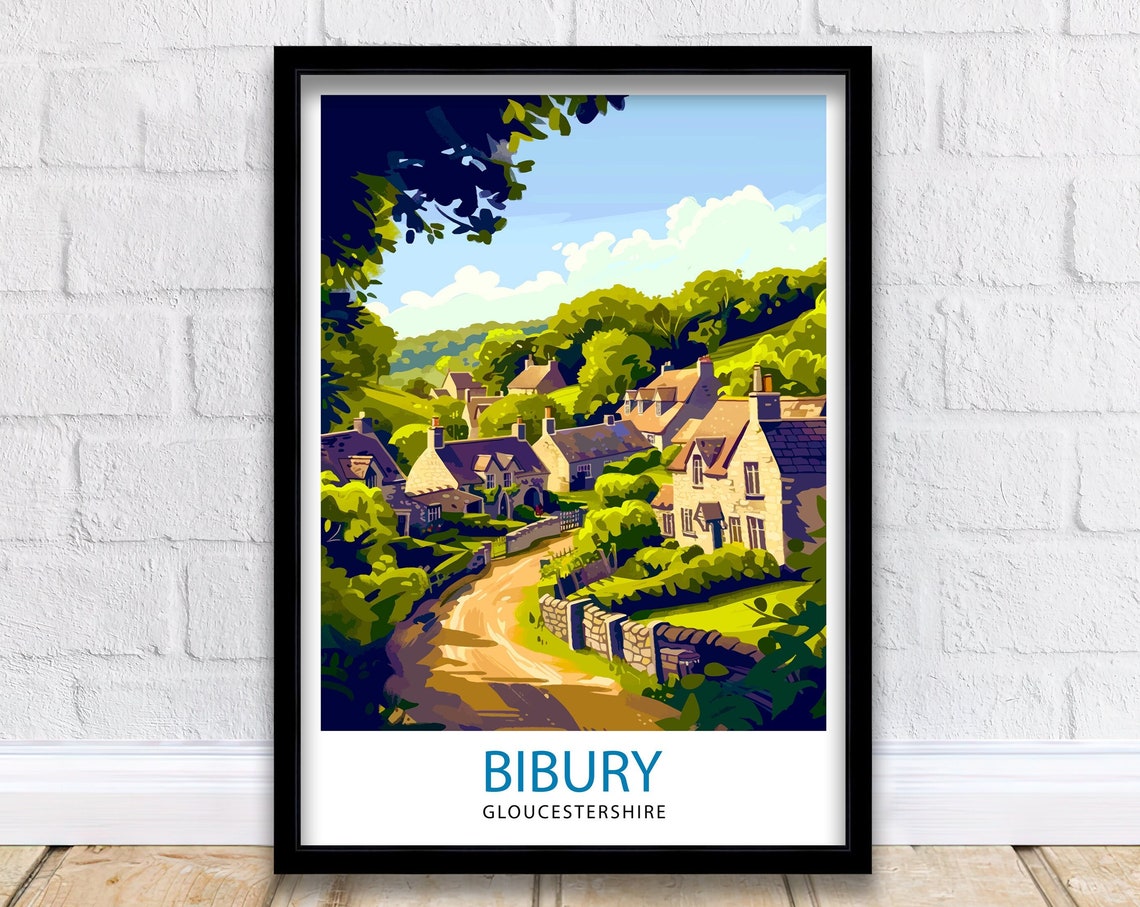 Bibury Gloucestershire Cotswold Village Lane Graphic Art Poster