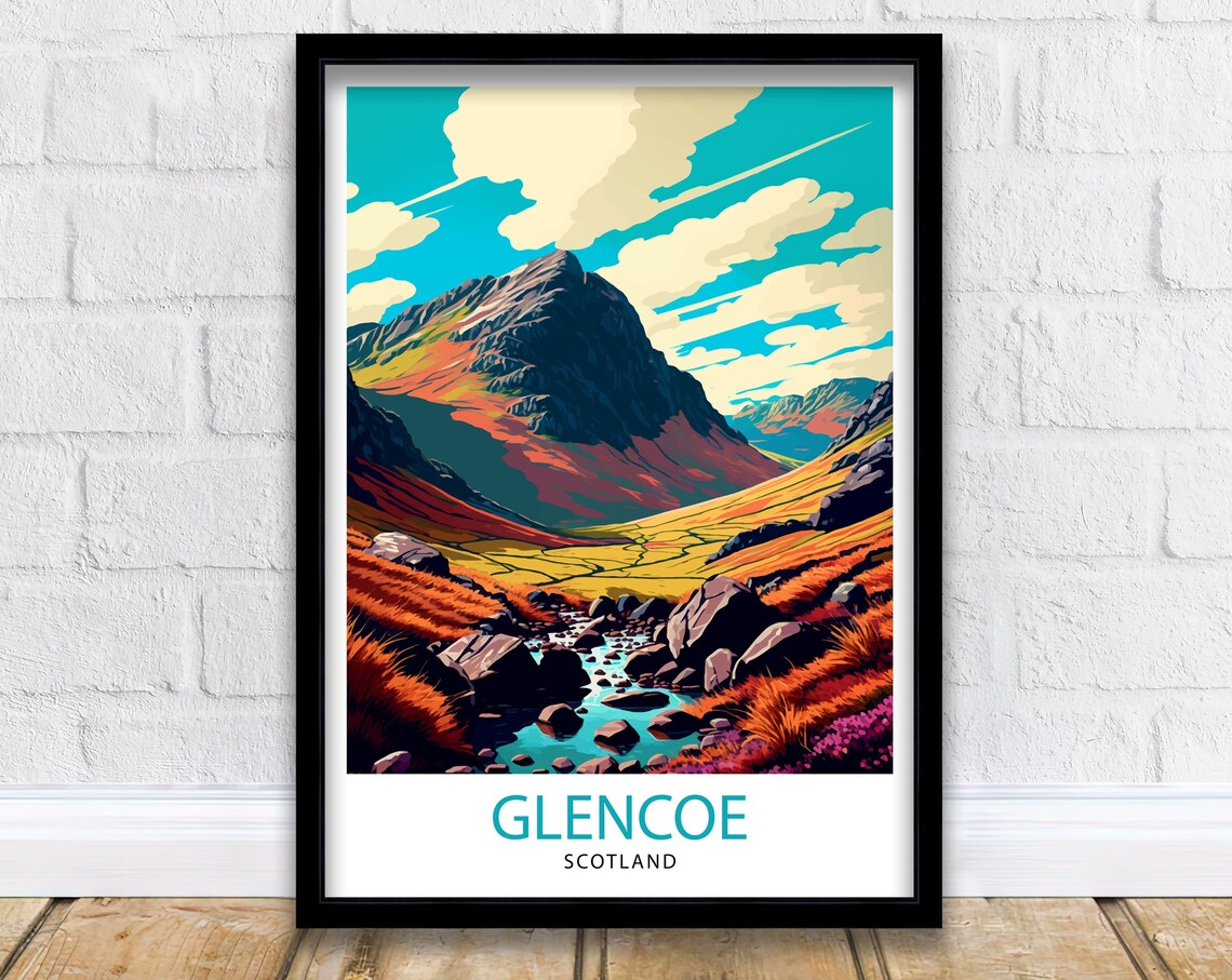 Glencoe Scotland Travel Poster, Scottish Highlands