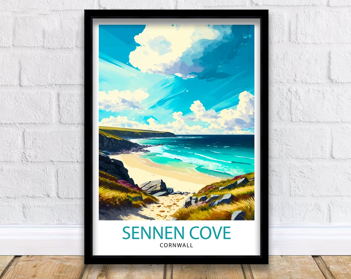 Sennen Cove Cornwall Beach Cove Cliffs Seaside Vintage Poster