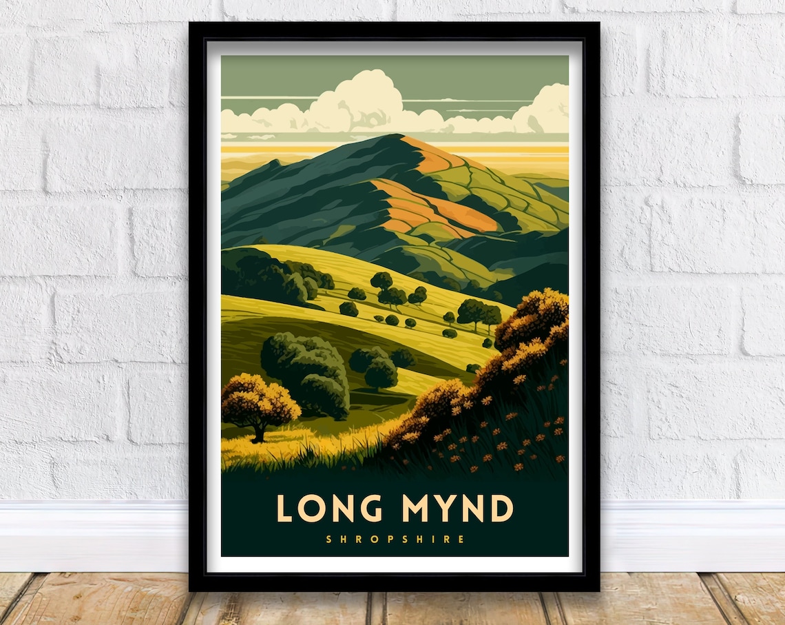 Long Mynd Shropshire Travel Poster, Illustrated View
